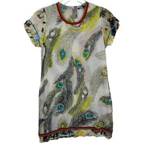 Chaudry KC NEW Shirt Dress Mini Peacock Multicolor Size Sm Sample Lightweight